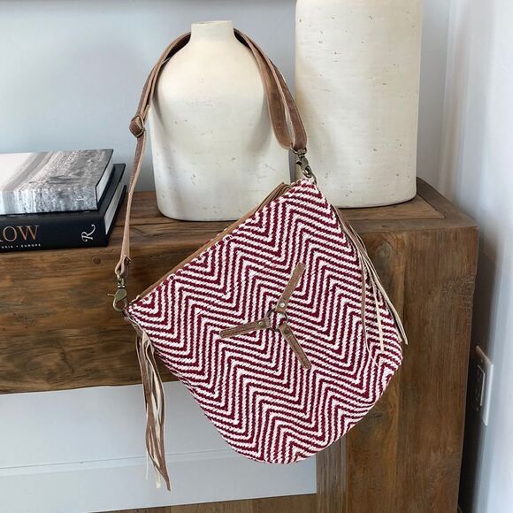 Hopofly Handmade Boho Southwestern Crossbody Shoulder Bag Leather/Cotton - Picture 1 of 17